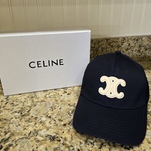 Celine Navy Blue Cap with White Logo